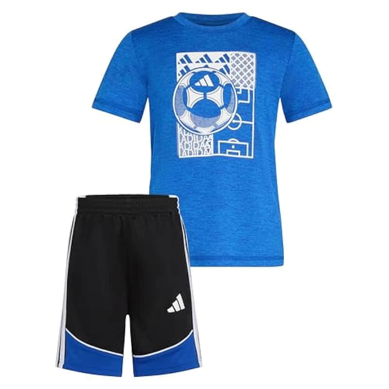 adidas Boys Short Sleeve Tee & 3-Stripe Short Set - Melange