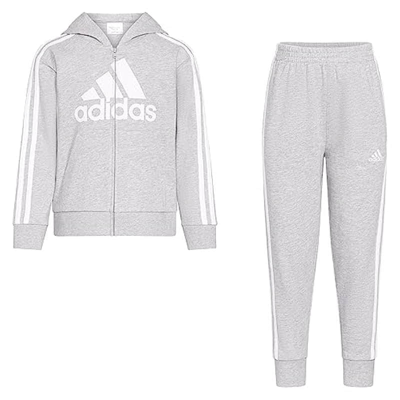adidas Boys Zip Front Hooded Jacket & Joggers Set - Cozy & Stylish