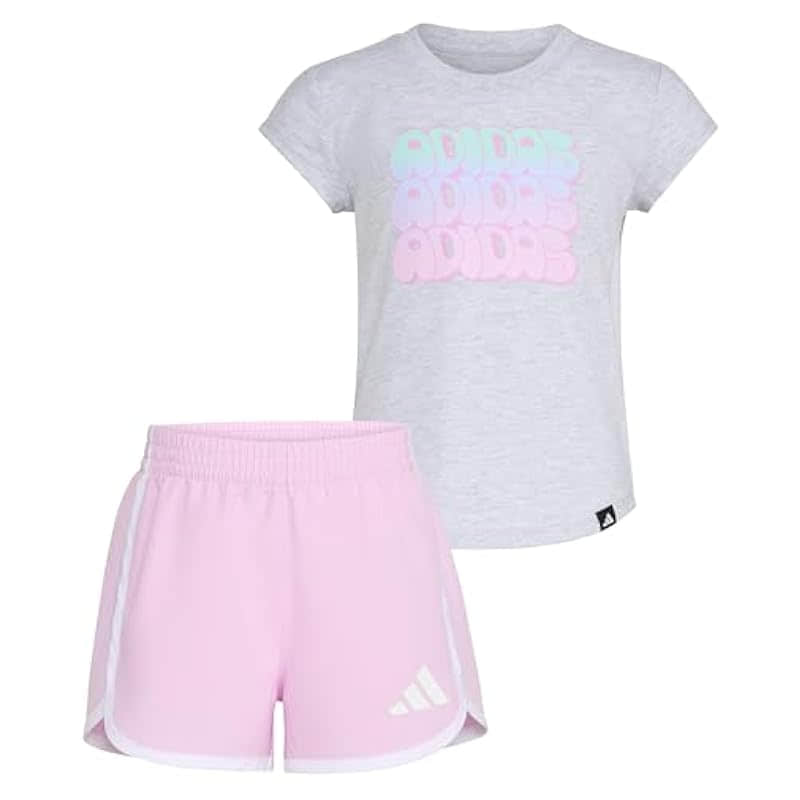 adidas Girls Cap Sleeve Heather Tee & Woven Short Set