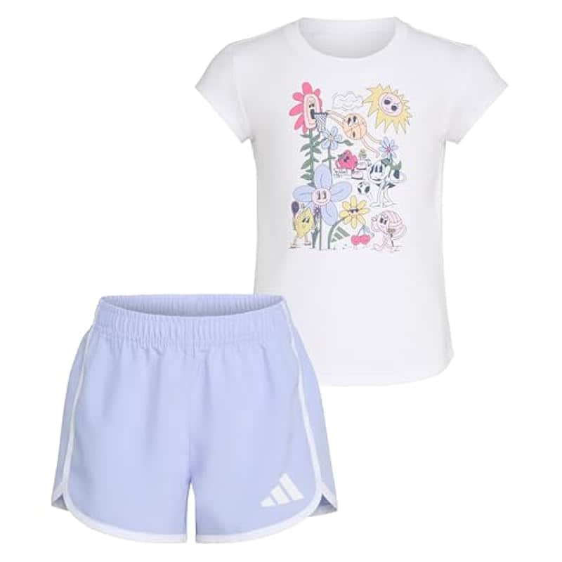adidas Girls Cap Sleeve Tee & Woven Short Set - Comfort & Style
