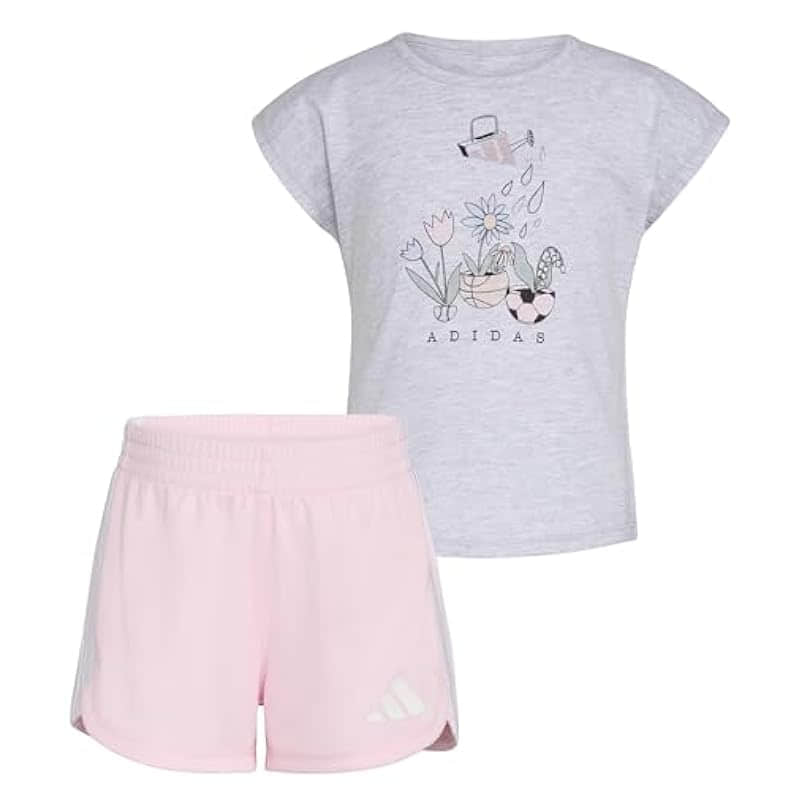 adidas Girls Graphic Tee & Mesh Short Set - Comfort & Style