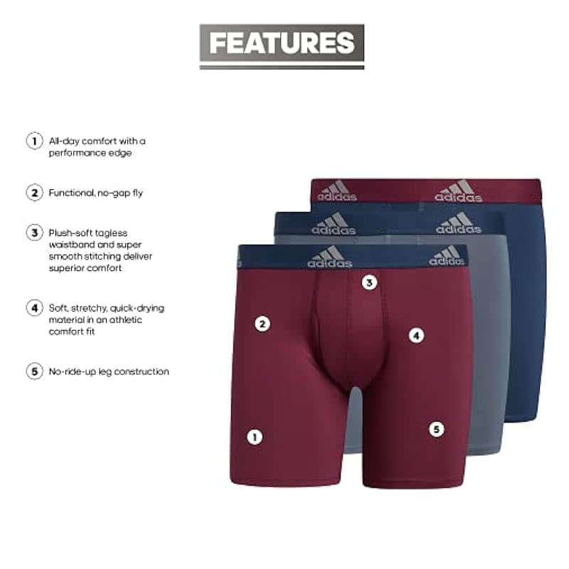 adidas Men's Performance Boxer Brief Underwear - 3-Pack Comfort